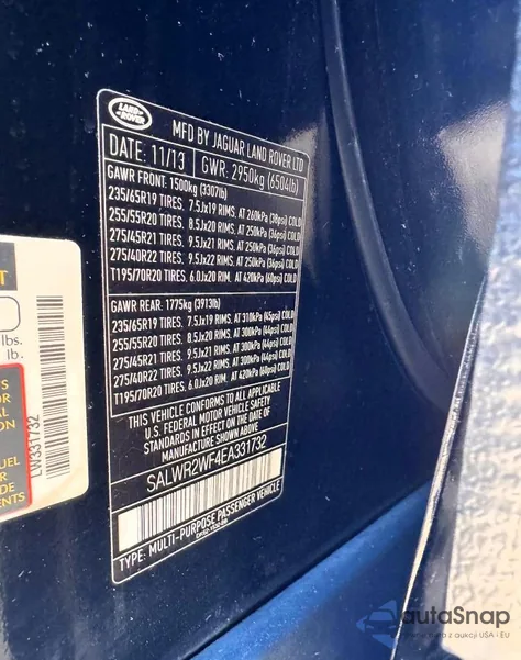 2014 Land Rover Range Rover Sport Hse из США, поврежденный, VIN SALWR2WF4EA331732